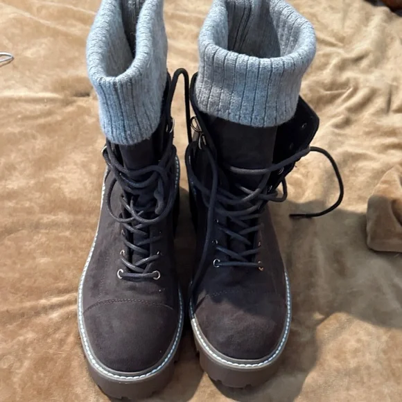 JustFab Brown Lace Up Boots - Picture 3 of 6